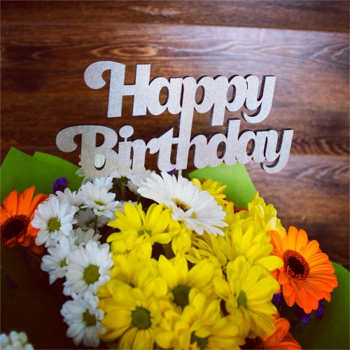 Топпер в цветы Happy Birthday